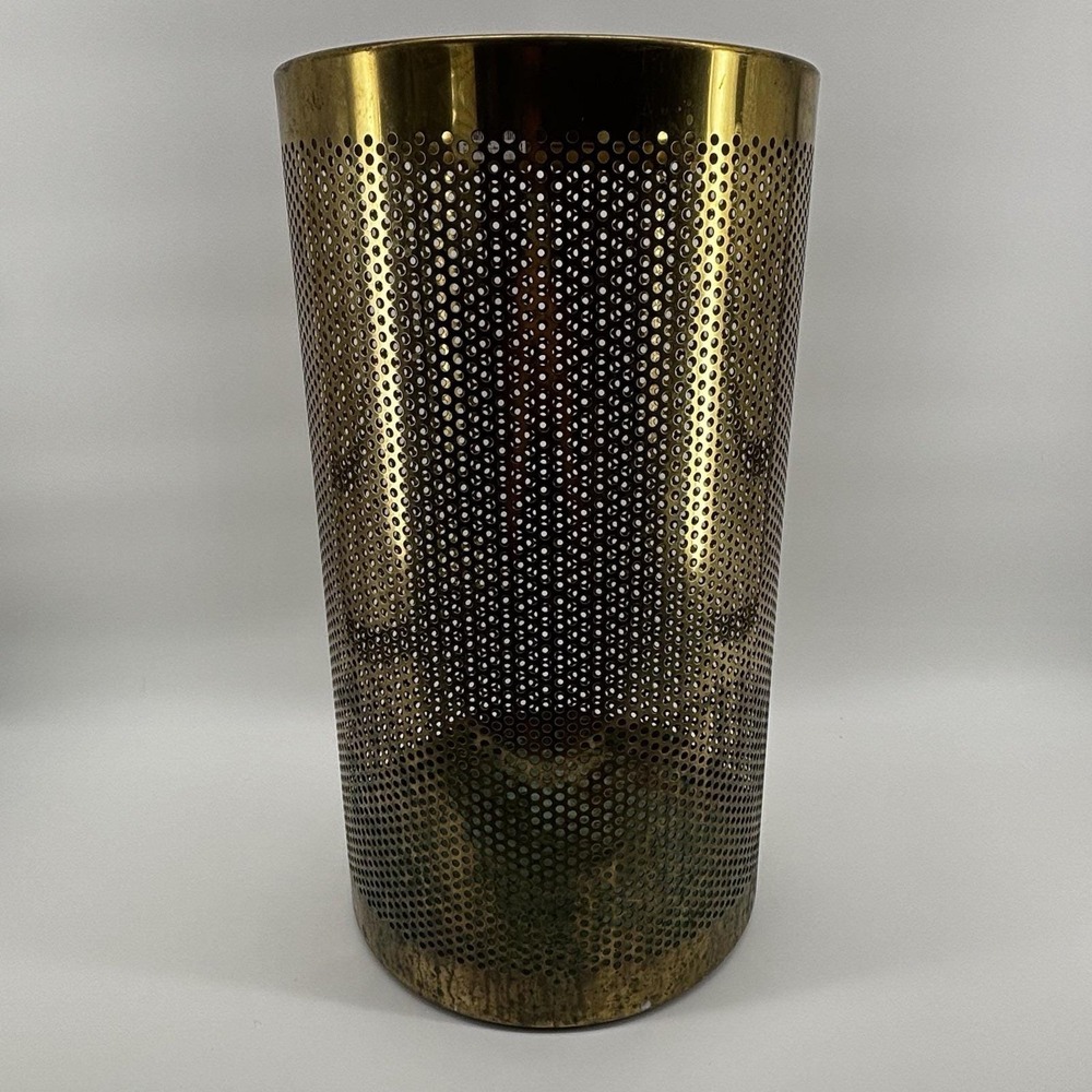 FrontGate Brass Waste Basket Approx 20" x 10" MCM Vtg Made In Italy Patina Read